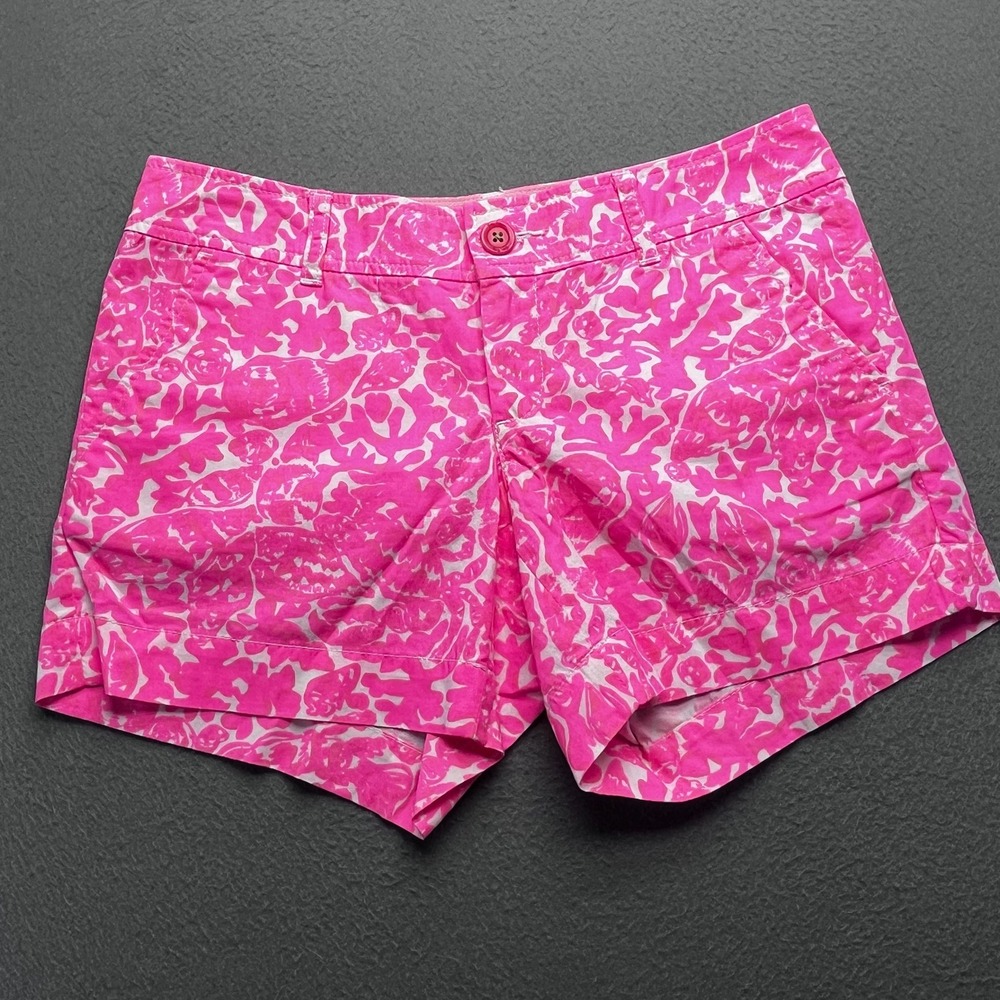 Lilly Pulitzer Women Callahan Shorts Pink Sea Life Print Cotton Size 2 Preppy